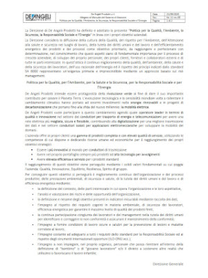 Politica per la Qualità, l’Ambiente, la Sicurezza, la Responsabilità Sociale e l’Energia