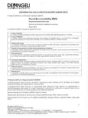Informativa sulla certificazione SA8000:2014 e costituzione SPT