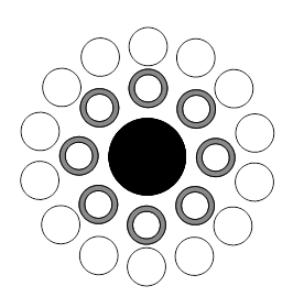 Rappresentazione schematica sezione conduttore expanded con anima in composito a fibra di carbonio, 1 strato di tubi